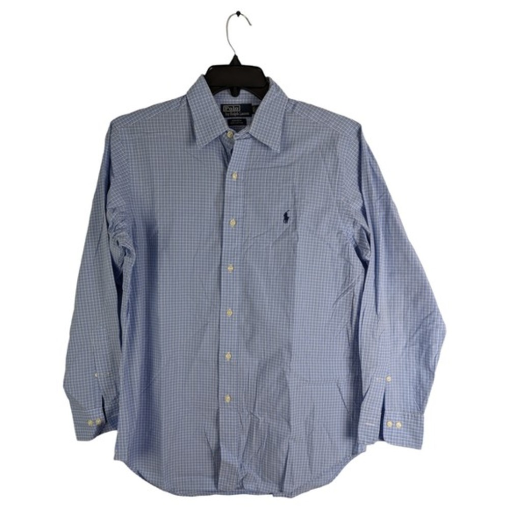 Mens Polo By Ralph Lauren Blue & White Andrew Check‎ Classis Fit 15 1/2 32/33